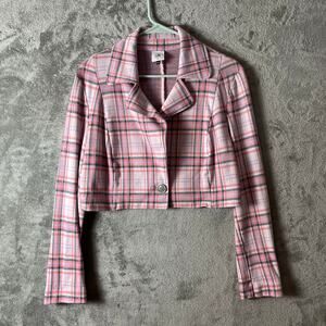 Cabi Playdate Jacket Medium Pink Plaid Cropped‎ Blazer Coquette Soft Girl Preppy